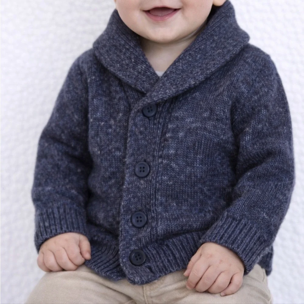 Baby B’Gosh boy’s blue shawl collar button up cotton cardigan sweater size 12M